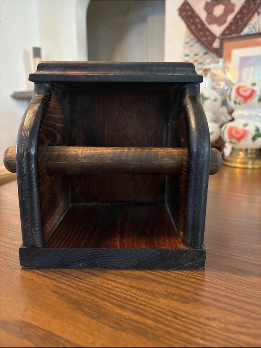 Decorative Wood Box Toilet Paper Holder - Cream & Black Retro Artwork